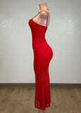 TILDE RED RHINESTONE EMBELLISHED MIDI DRESS