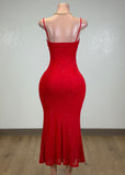 TILDE RED RHINESTONE EMBELLISHED MIDI DRESS
