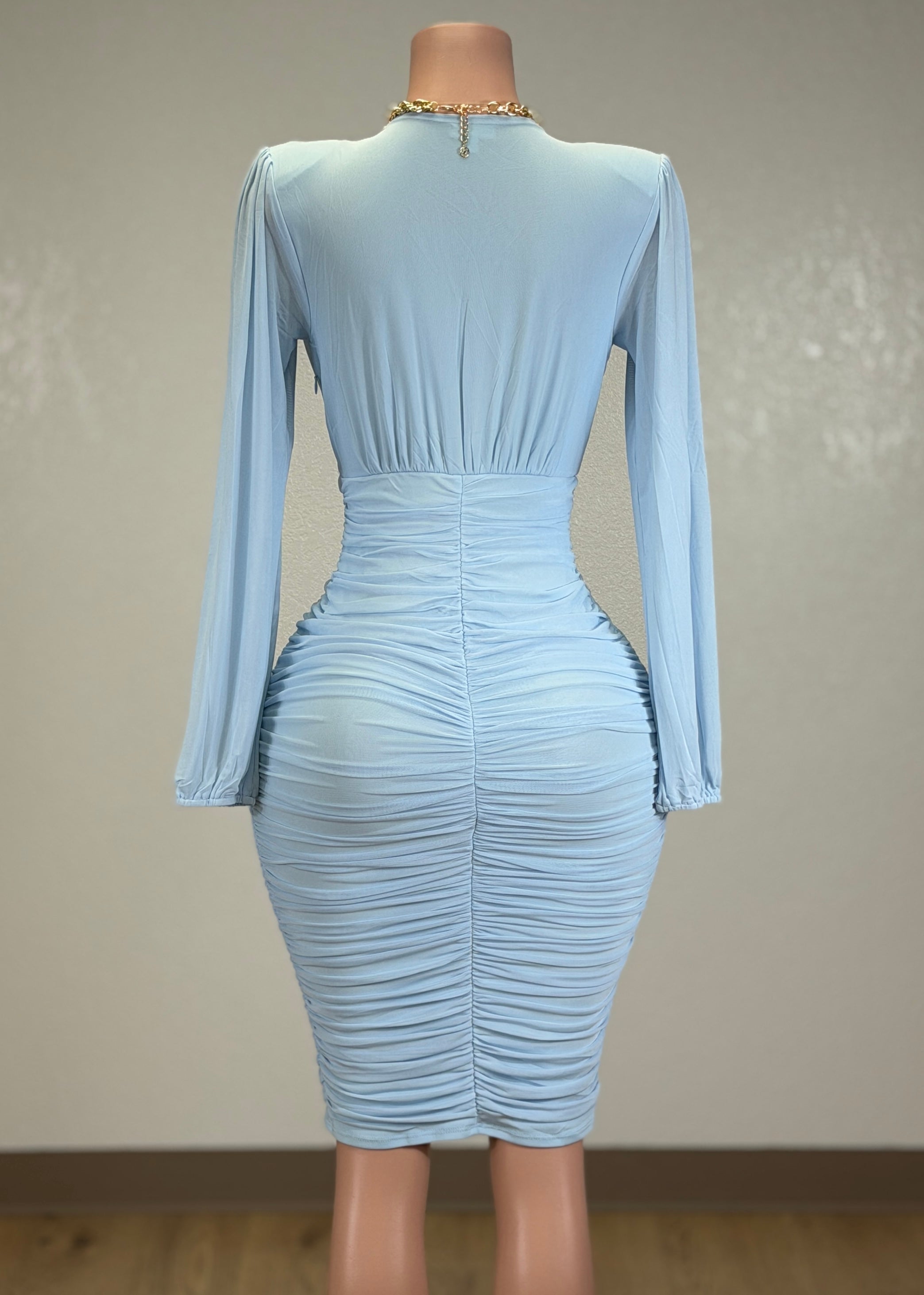 marsha mesh ruched bodycon dress in blue birdie baby v-neck midi Women's Bodycon Dresses | sizechart-mini-dress-with-sleeve-waist-to-hem Slight modifications might be Products:Dress