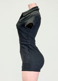 DIXIE BLACK DENIM COLLARED SHORT SLEEVE ROMPER