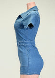 DIXIE BLUE DENIM COLLARED SHORT SLEEVE ROMPER