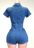 DIXIE BLUE DENIM COLLARED SHORT SLEEVE ROMPER