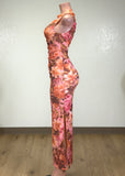 AMITY PEACH/BROWN BODYCON MIDI DRESS