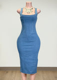 JOSSY BLUE DENIM BODYCON MIDI DRESS