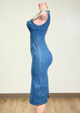 JOSSY BLUE DENIM BODYCON MIDI DRESS