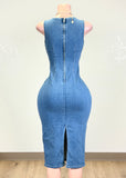 JOSSY BLUE DENIM BODYCON MIDI DRESS