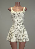 CORIE IVORY POLKA DOTS STRETCHY MINI DRESS WITH SHORT