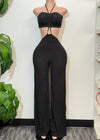 RUTH BLACK WRINKLED HALTER JUMPSUIT