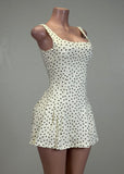 CORIE IVORY POLKA DOTS STRETCHY MINI DRESS WITH SHORT