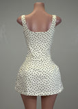 CORIE IVORY POLKA DOTS STRETCHY MINI DRESS WITH SHORT