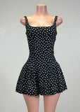 CORIE BLACK POLKA DOTS STRETCHY MINI DRESS WITH SHORT