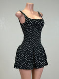 CORIE BLACK POLKA DOTS STRETCHY MINI DRESS WITH SHORT