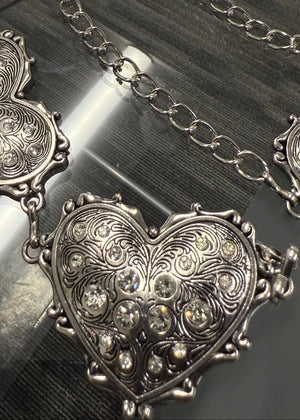 METAL HEART RHINESTONE CHAIN BELT