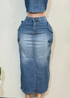 ALBANY MID DENIM HIGH WAISTED CARGO SKIRT