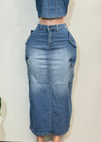 ALBANY MID DENIM HIGH WAISTED CARGO SKIRT