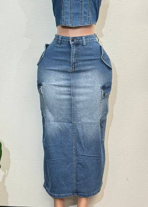 ALBANY MID DENIM HIGH WAISTED CARGO SKIRT
