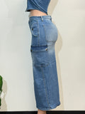 ALBANY MID DENIM HIGH WAISTED CARGO SKIRT