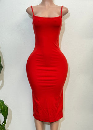 CAMPBELL RED SIDE SLIT BODYCON MINI DRESS
