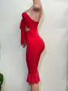 DIXON RED CUT OUT FRONT MIDI DRESS