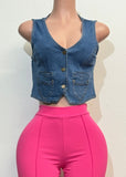 DUBLIN MID DENIM STRETCHY VEST