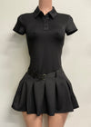 BANKS BLACK COLLARED NECK BELTED SHORT SLEEVE MINI DRESS