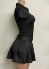 BANKS BLACK COLLARED NECK BELTED SHORT SLEEVE MINI DRESS