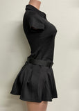 BANKS BLACK COLLARED NECK BELTED SHORT SLEEVE MINI DRESS