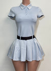 BANKS BABY BLUE COLLARED NECK BELTED SHORT SLEEVE MINI DRESS
