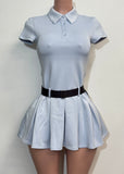 BANKS BABY BLUE COLLARED NECK BELTED SHORT SLEEVE MINI DRESS