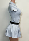BANKS BABY BLUE COLLARED NECK BELTED SHORT SLEEVE MINI DRESS