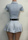 BANKS BABY BLUE COLLARED NECK BELTED SHORT SLEEVE MINI DRESS