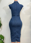 HALLIE DARK DENIM COLLARED NECK BUTTON DOWN STRETCH DRESS