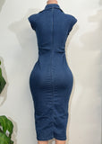 HALLIE DARK DENIM COLLARED NECK BUTTON DOWN STRETCH DRESS