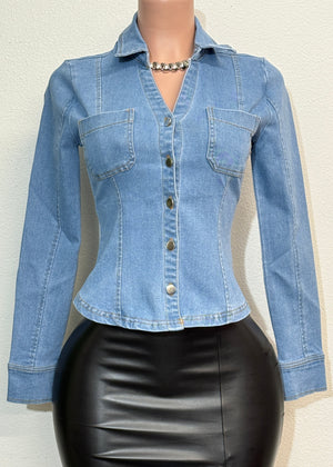 NETTY LITE DENIM BUTTON DOWN LONG SLEEVE SHIRT