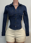 NETTY DARK DENIM BUTTON DOWN LONG SLEEVE SHIRT