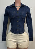 NETTY DARK DENIM BUTTON DOWN LONG SLEEVE SHIRT