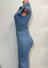 HALLIE LITE DENIM COLLARED NECK BUTTON DOWN STRETCH DRESS
