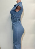 HALLIE LITE DENIM COLLARED NECK BUTTON DOWN STRETCH DRESS