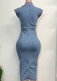 HALLIE LITE DENIM COLLARED NECK BUTTON DOWN STRETCH DRESS