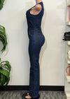 SILVERTON DARK DENIM SLEEVELESS V-NECK JUMPSUIT