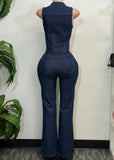 SILVERTON DARK DENIM SLEEVELESS V-NECK JUMPSUIT