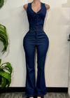 SILVERTON DARK DENIM SLEEVELESS V-NECK JUMPSUIT