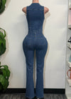 SILVERTON MID DENIM SLEEVELESS V-NECK JUMPSUIT