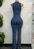 SILVERTON MID DENIM SLEEVELESS V-NECK JUMPSUIT
