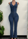 SILVERTON MID DENIM SLEEVELESS V-NECK JUMPSUIT