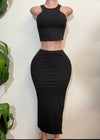 LYRIC BLACK RIBBED CROPPED TOP AND MAXI SIDE SLIT SKIRT