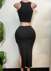 LYRIC BLACK RIBBED CROPPED TOP AND MAXI SIDE SLIT SKIRT