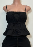 ALIANA BLACK SLEEVELESS SMOCKED CROP TOP