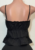 ALIANA BLACK SLEEVELESS SMOCKED CROP TOP