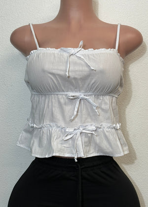 ALIANA WHITE SLEEVELESS SMOCKED CROP TOP